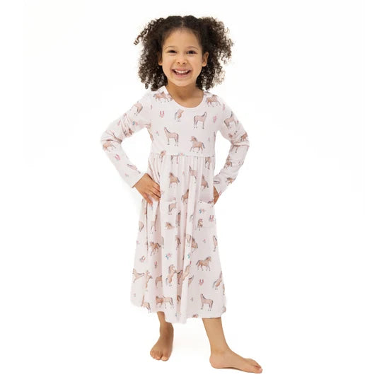 Angel Dear Twirly Long Sleeve Dress I Love Horses 544-F26-IHH