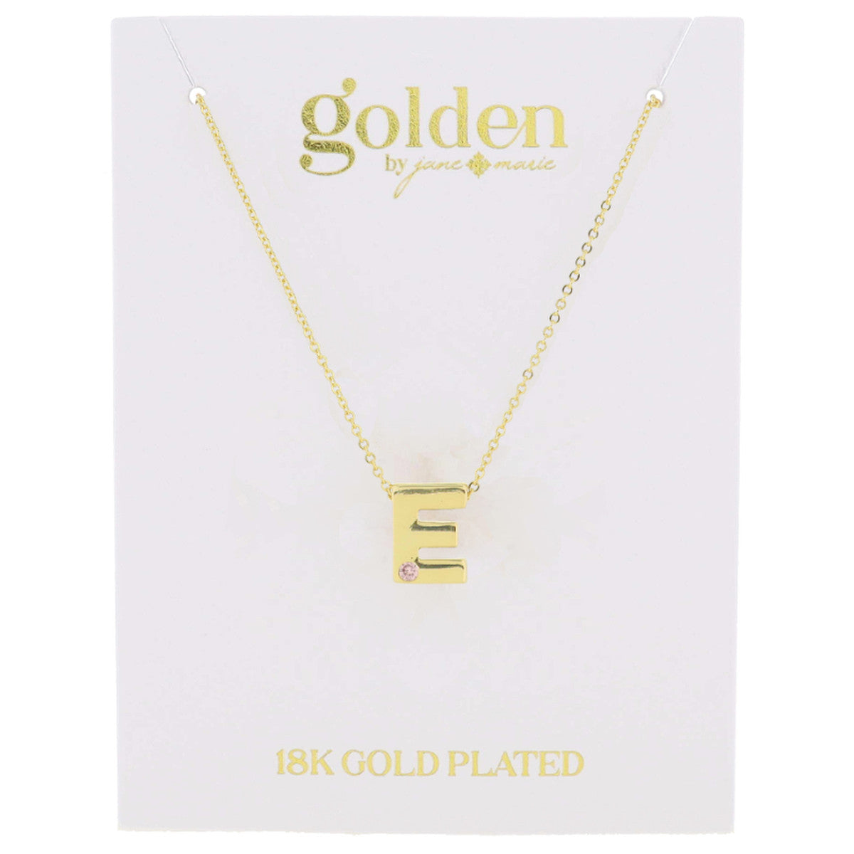 Jane Marie 18K Gold Plated Thick Block Initial w/ Mini Light Pink Crystal Accent JM5854N