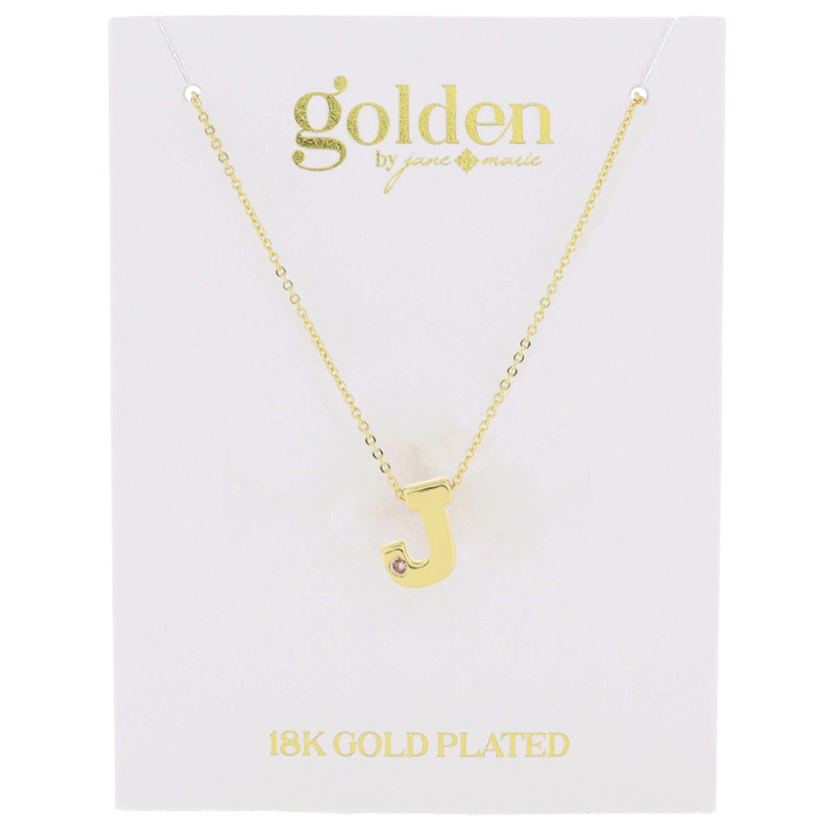 Jane Marie 18K Gold Plated Thick Block Initial w/ Mini Light Pink Crystal Accent JM5854N