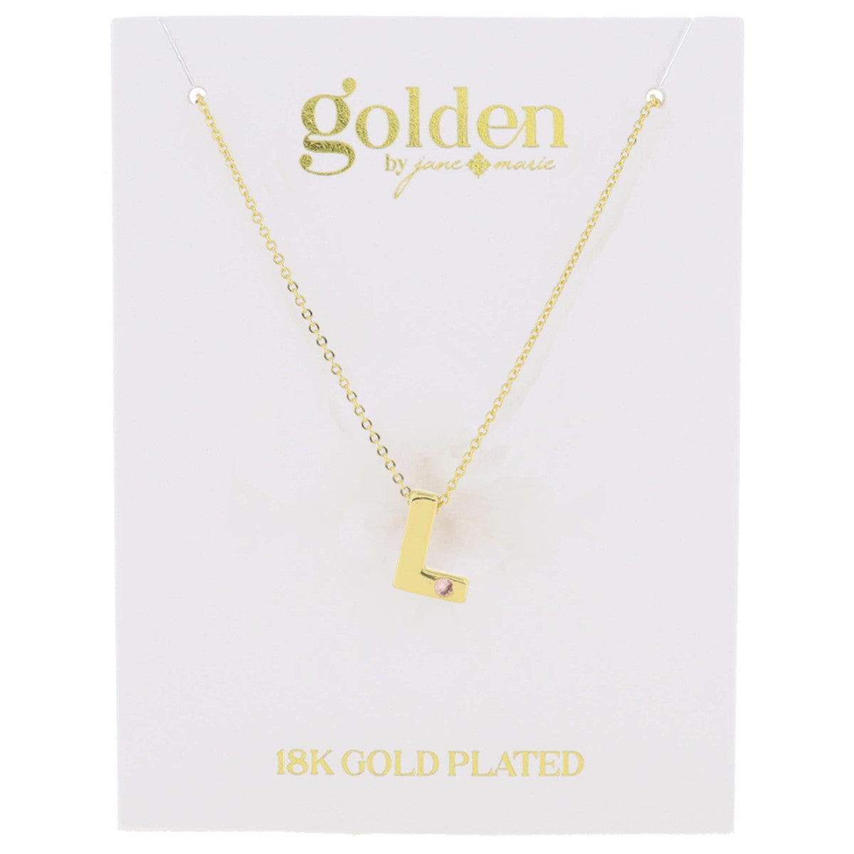 Jane Marie 18K Gold Plated Thick Block Initial w/ Mini Light Pink Crystal Accent JM5854N