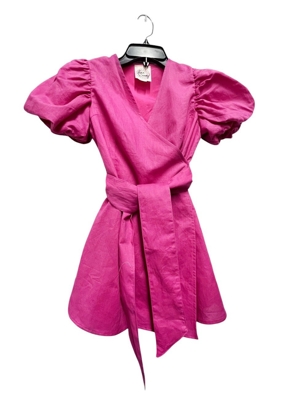 Love Daisy Puff Sleeve Mini Linen Wrap Dress Fuchsia LD34957 5202