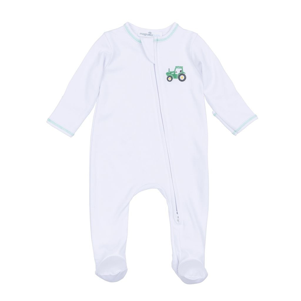 Magnolia Baby Little Green Tractor Emb Zipper Footie 3392-423 5207
