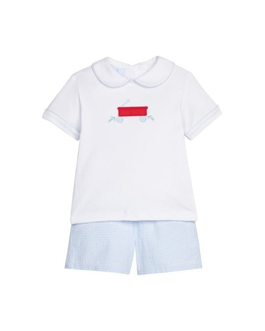 Little English Applique Peter Pan Short Set Wagon 5302