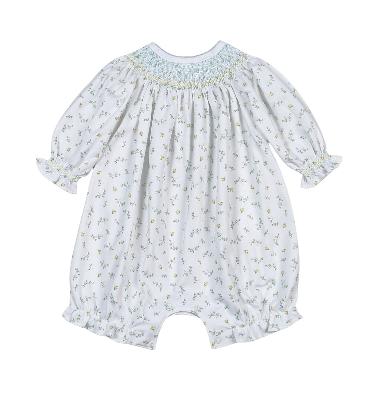 Baby loren Mia Blue Floral Pima Hand Smocked Bishop Bubble  Mia-830 5302
