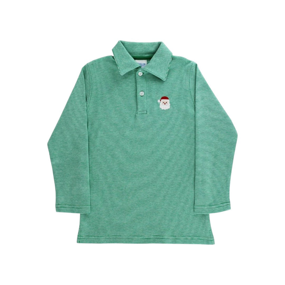 Bailey Boys Emb Knit Microstripe Polo Santa on Kelly 5208