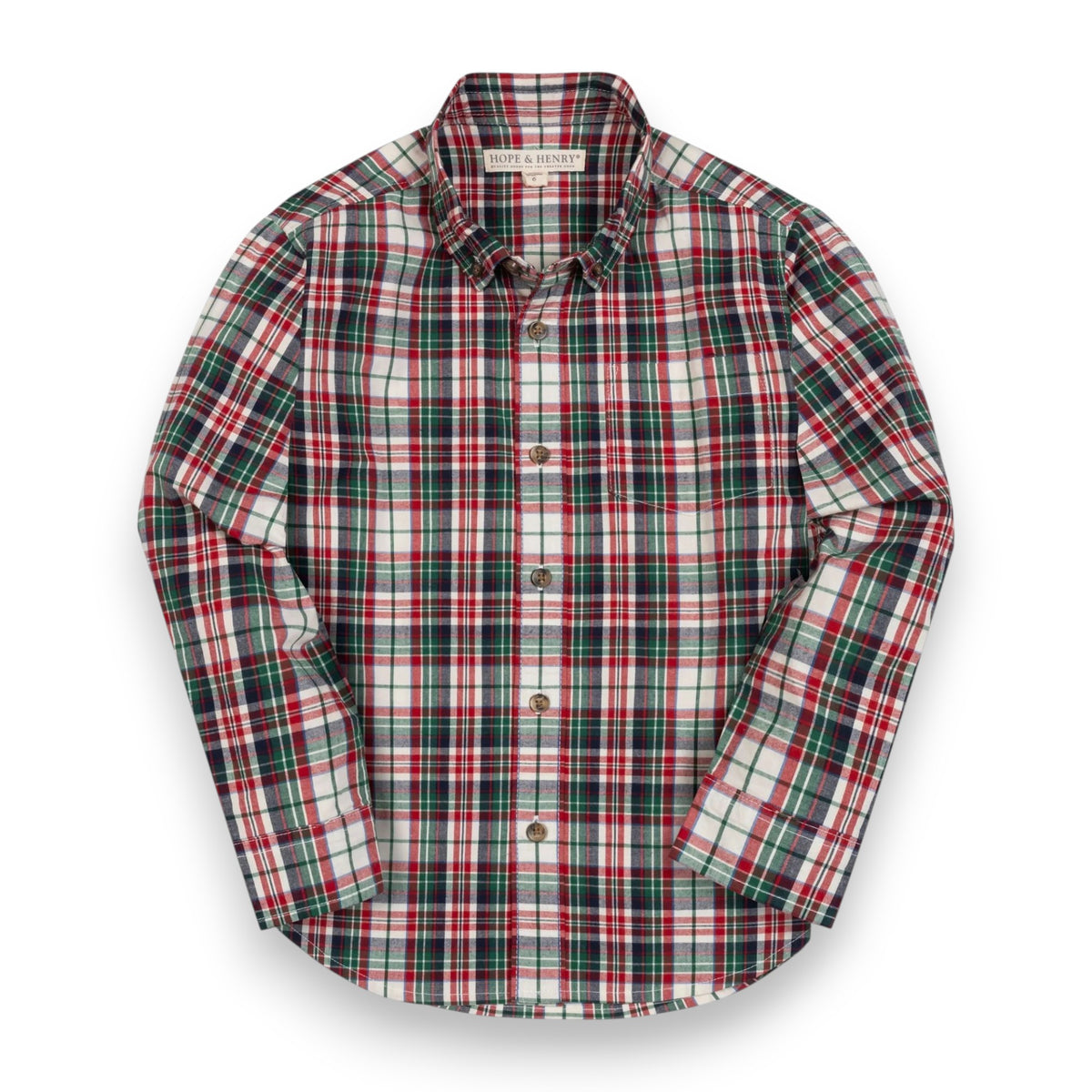 Hope & Henry Organic Stretch Poplin Shirt Multi Holiday Tartan 26HC2500P 5309