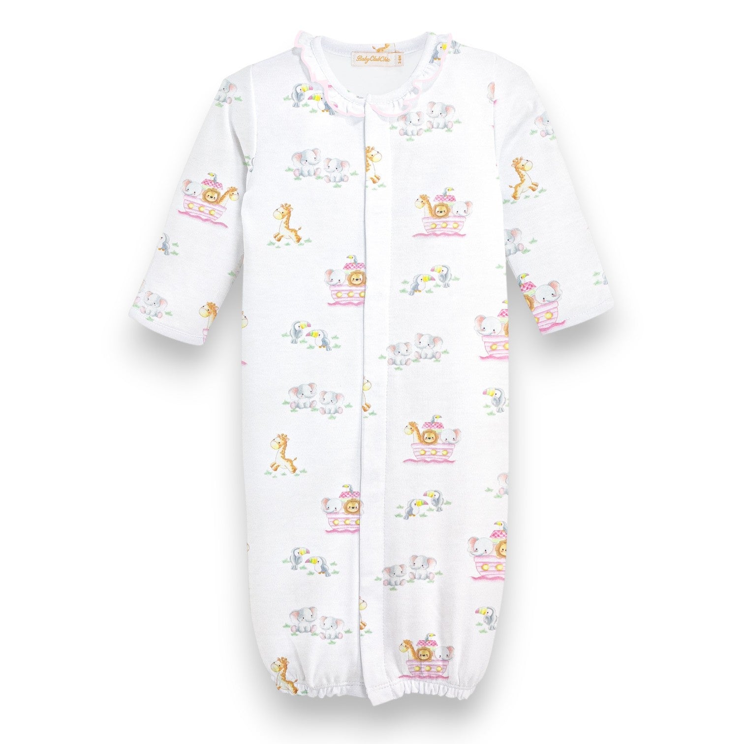 Baby Club Noah's Ark Pink Printed Pima Conv Gown W/Ruffle NIG004239 5308