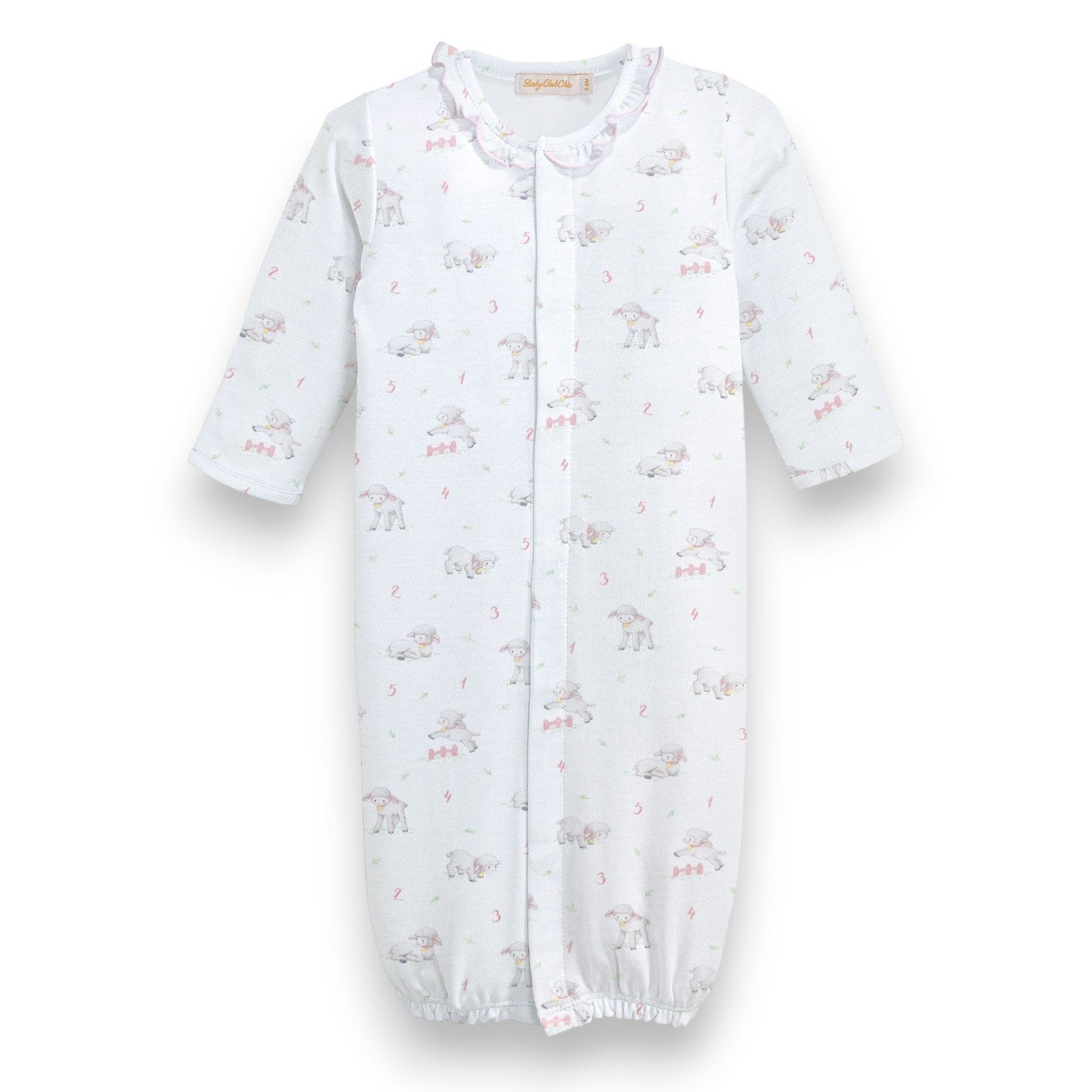 Baby Club Tiny Baby Sheep Girl Printed Pima Conv Gown W/Ruffle NIG004302 5308