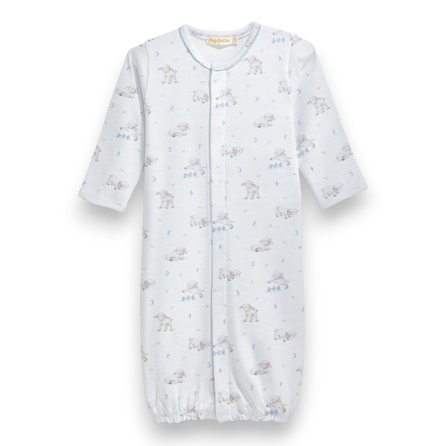 Baby Club Tiny Baby Sheep Boy Printed Pima Conv Gown W/Piping NIG010309