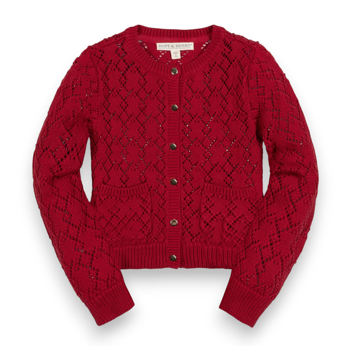Hope & Henry Organic Pointelle Cardigan Sweater Red Diamond26HG3246A 5309