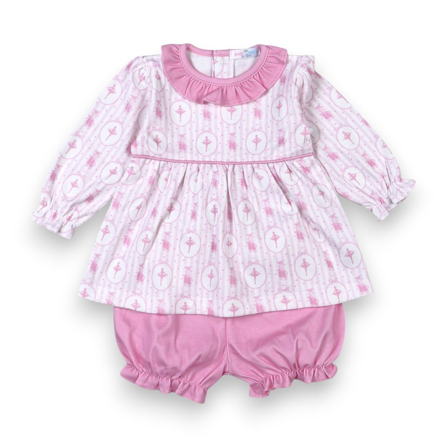 Baby Loren Pink Ballerina Pima Scallop Collar Bloomer Set PIB-232