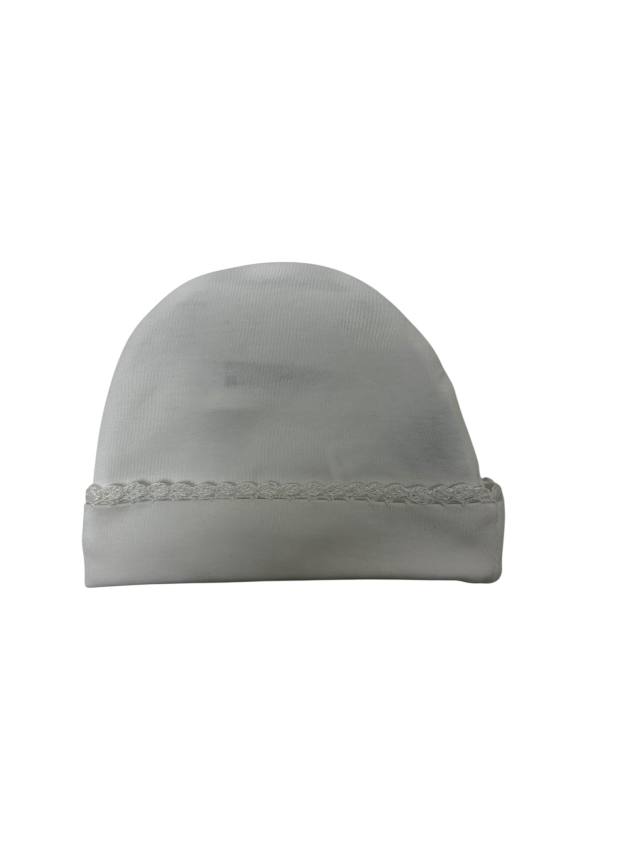 Squiggles White Baby Hat W/Crochet Trim Crochet NB 5207