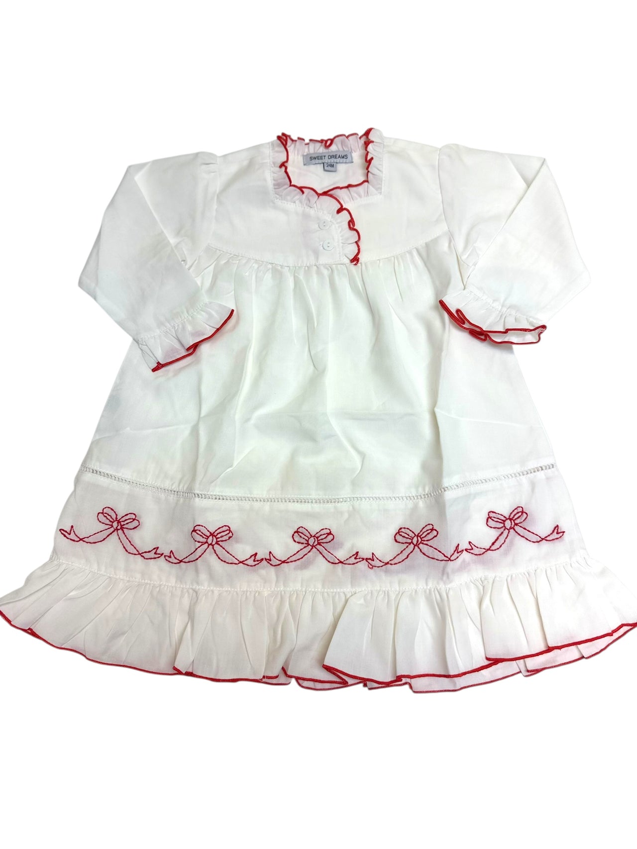 Sweet Dreams White Gown Red Trim W/Emb Bows 5208
