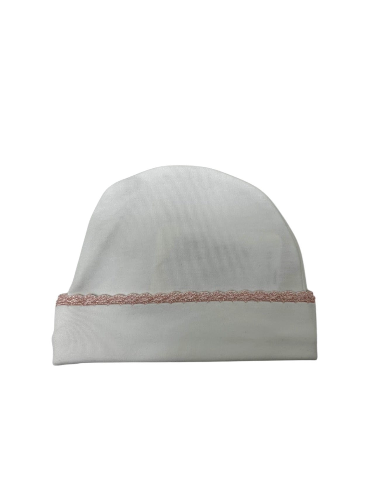Squiggles White Baby Hat W/Crochet Trim Crochet NB 5207