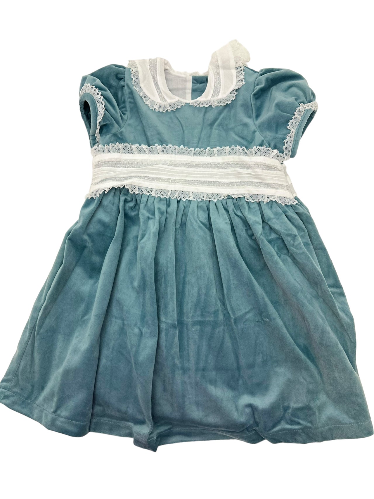 Lulu Bebe Blue Velvet Girl Dress W/Lace Scarlet 5108