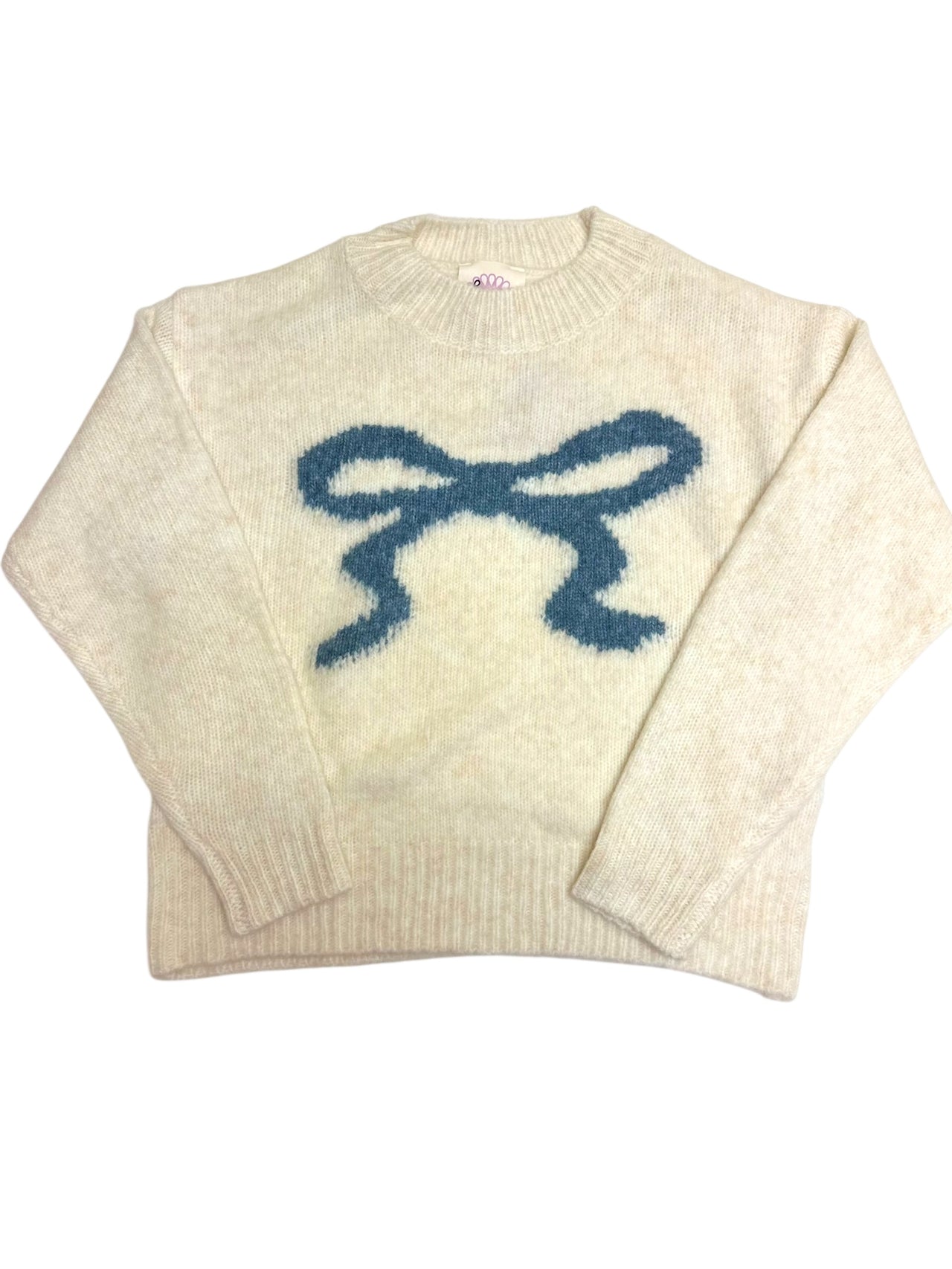 Love Daisy Crew Neck Sweater W/Intarsia Bow Ivory/Bow LDE15823 5208