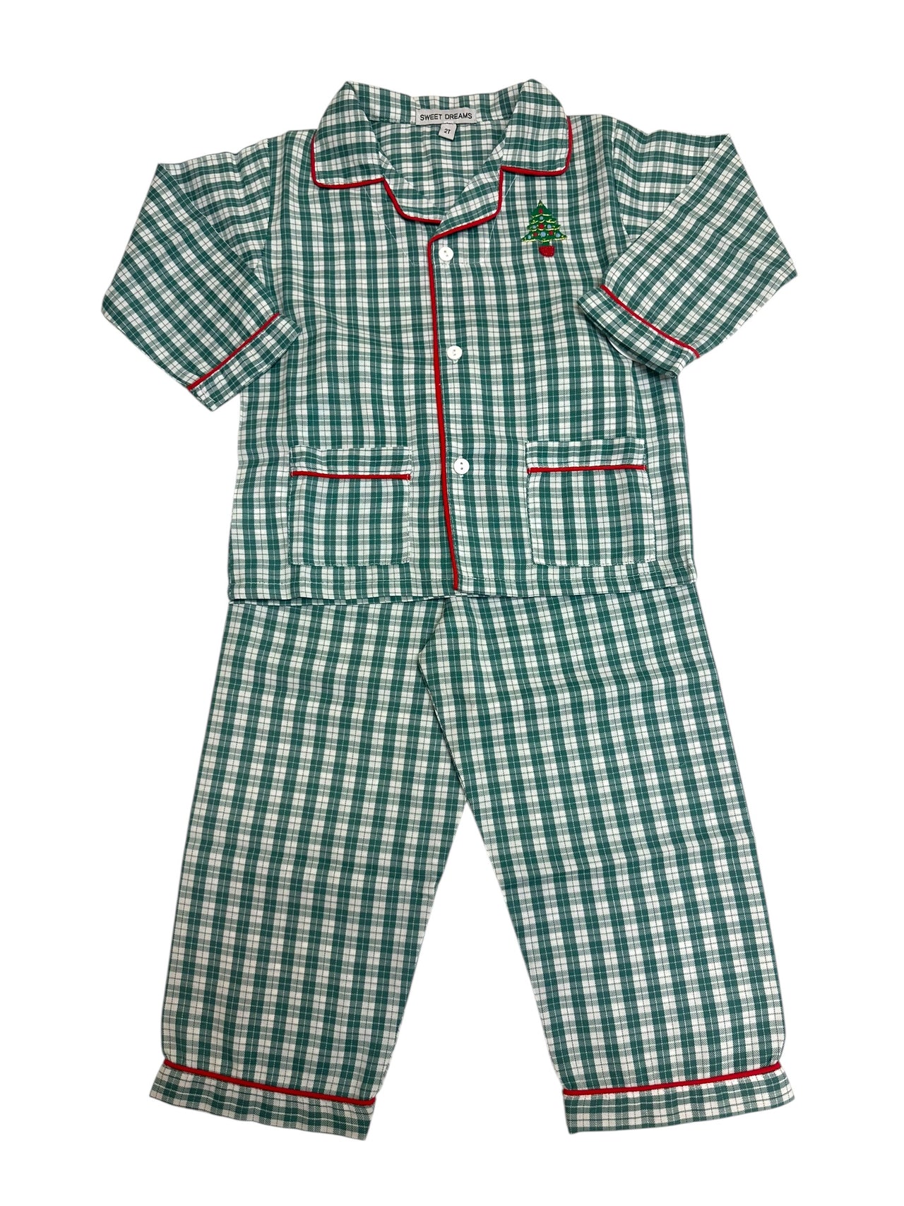 Sweet Dreams Christmas Tree Emb Green Plaid PJ's 5208