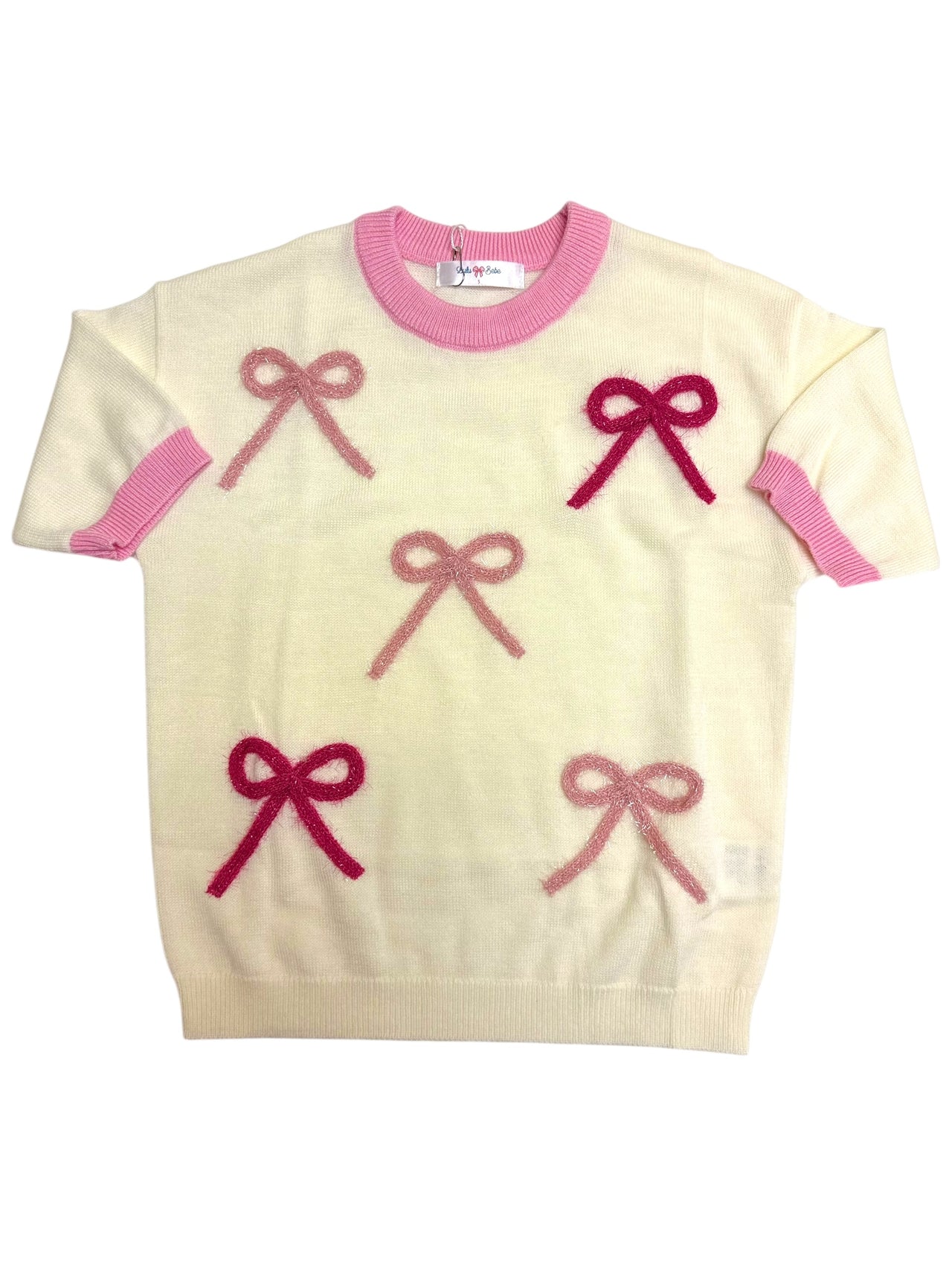 Lulu Bebe Cream Sweater W/Pink Bows 5208