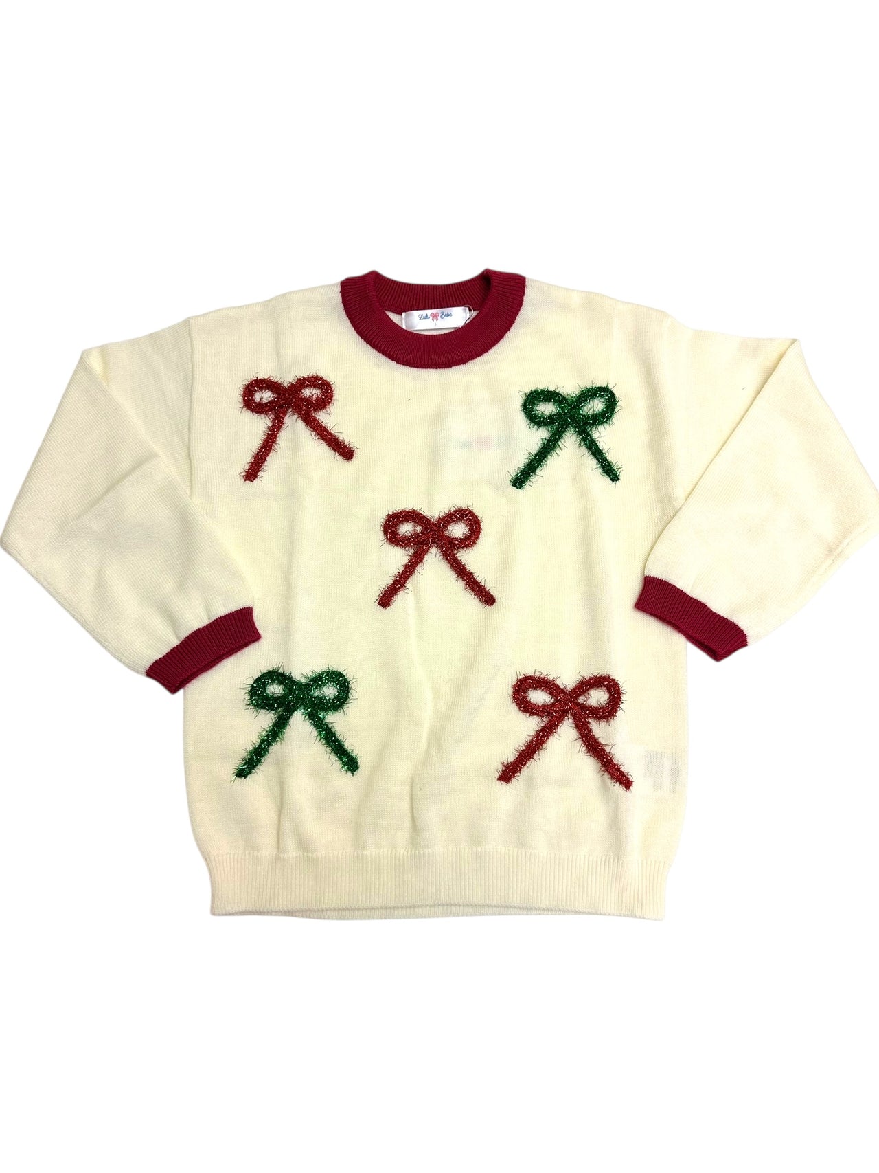 Lulu Bebe LS Sweater W/Christmas Bows 5208