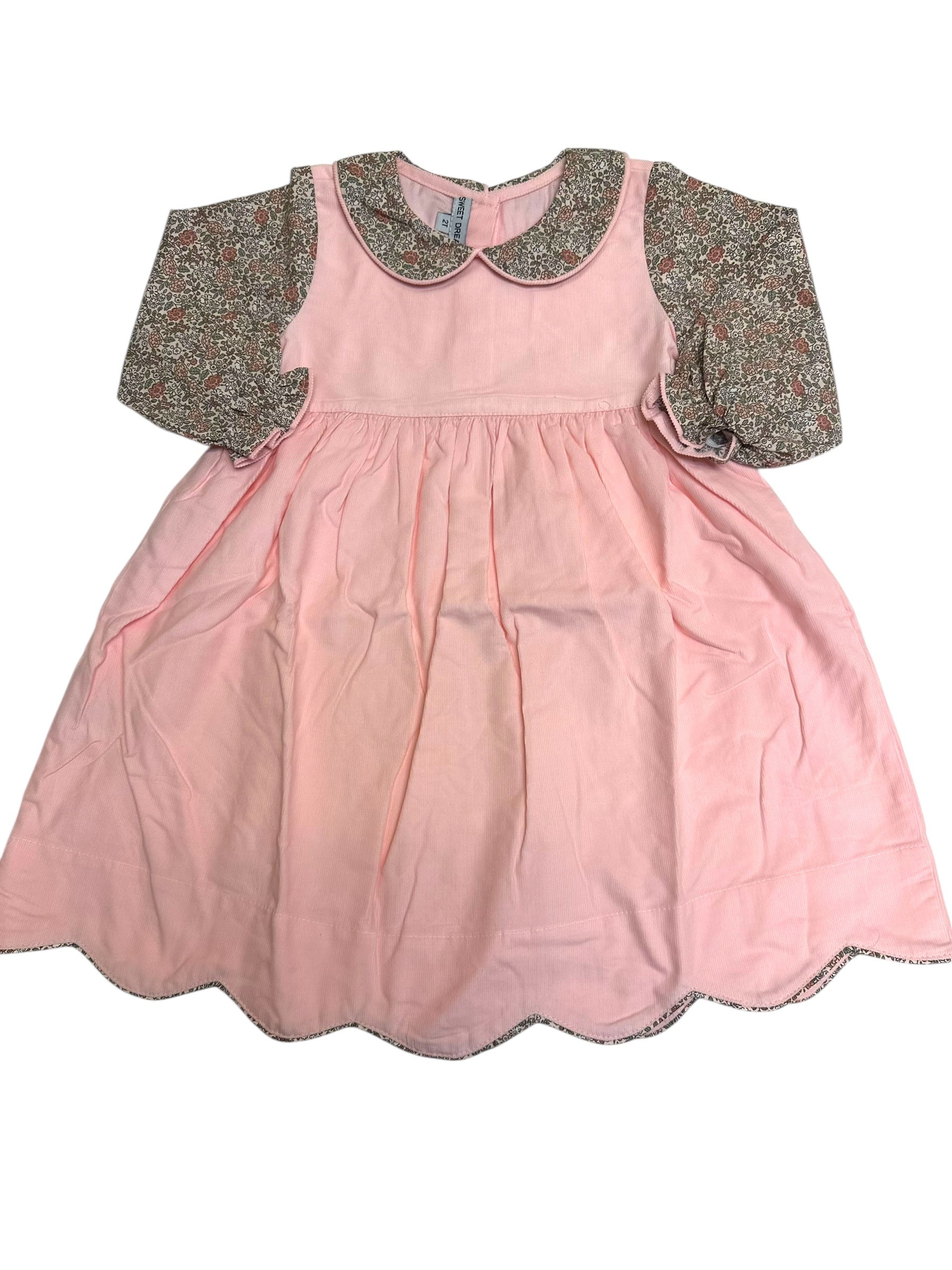 Sweet Dreams Pink Corduroy Floral Print Dress 5208