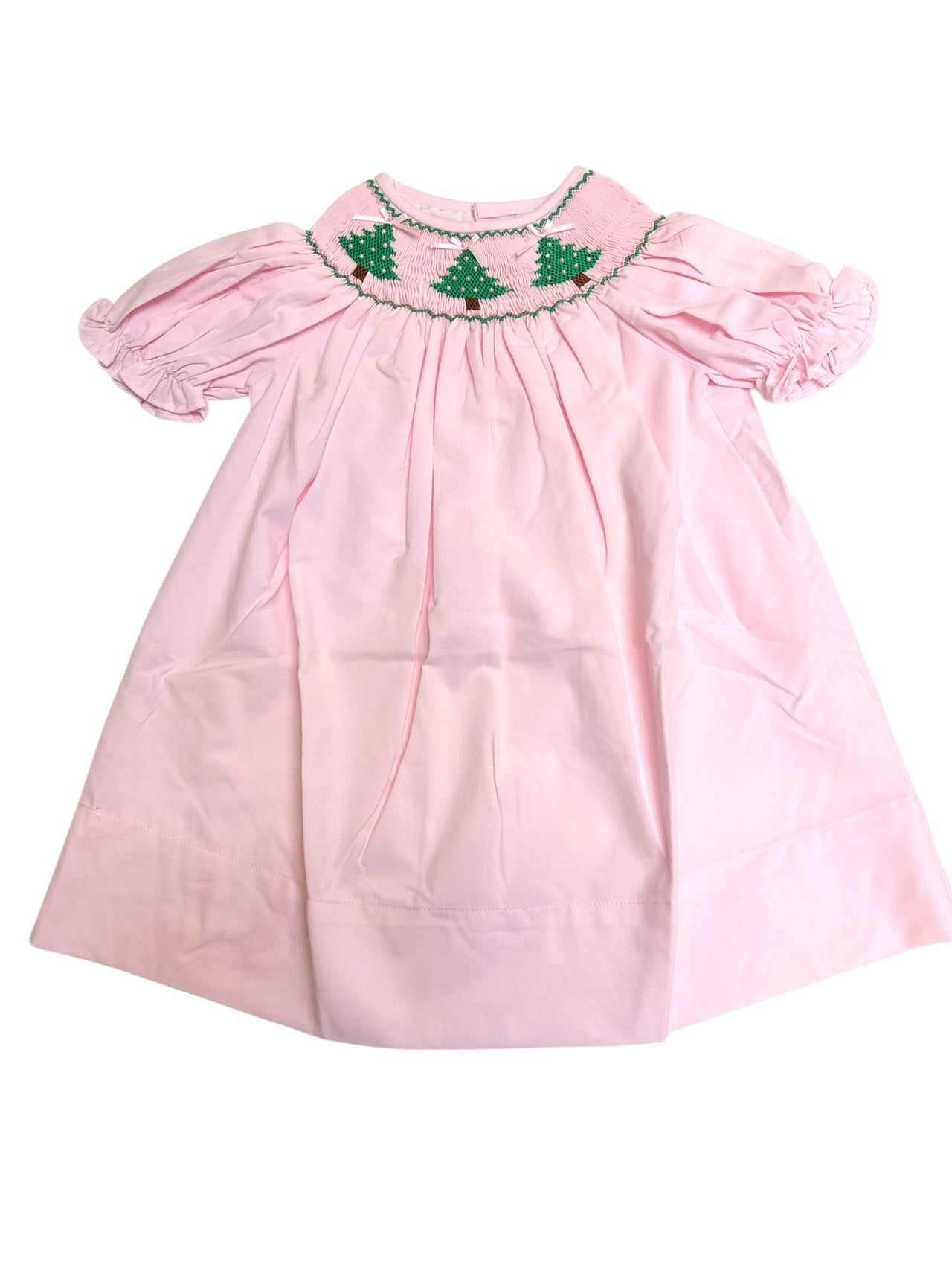 Sweet Dreams Christmas Tree Smocked Pink Dress 5208