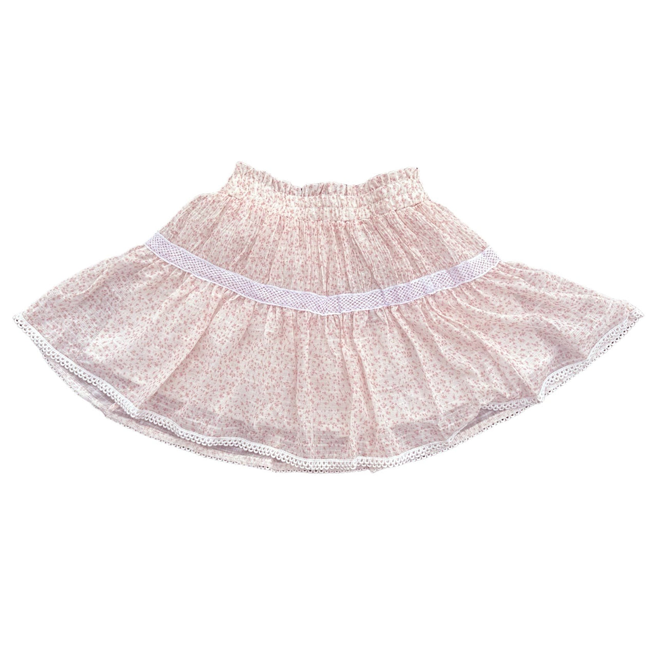 Little Olin AS Pink Flower Elastic Waistband Skirt 5203