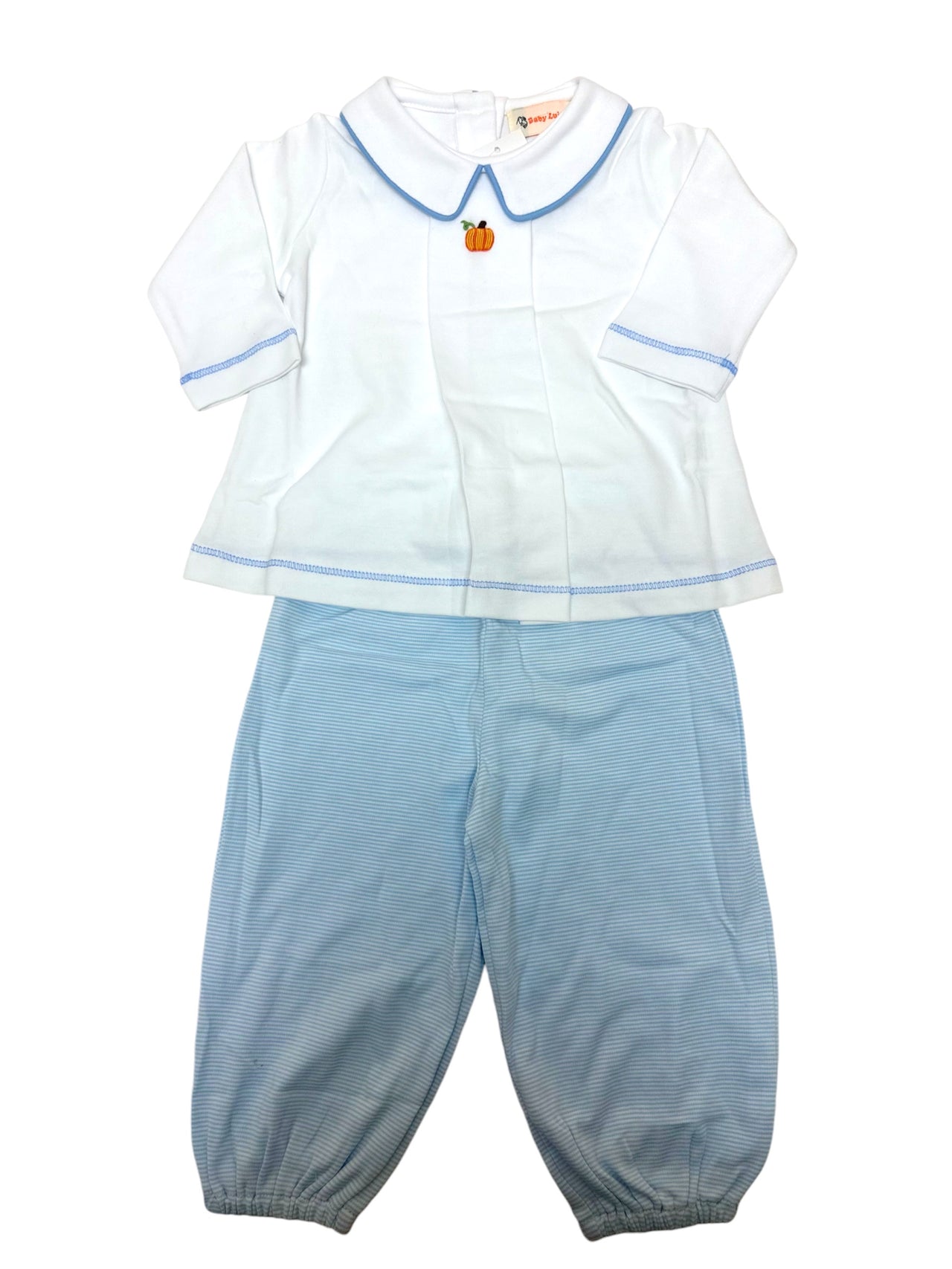 Luigi Boy White/Sky Blue Top W/Pumpkin & LB Stripe Bloomer Pants 5109