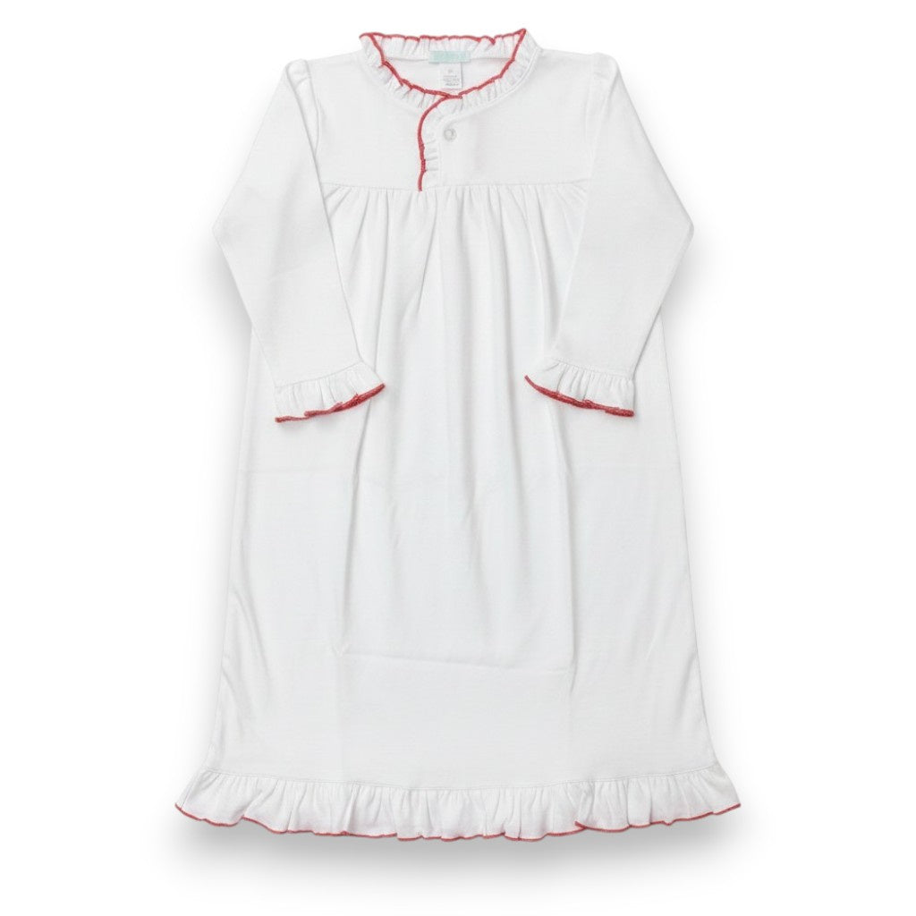 Lulu Bebe Pima White Gown W/Red Trim GOWN-WHT-RED 5306