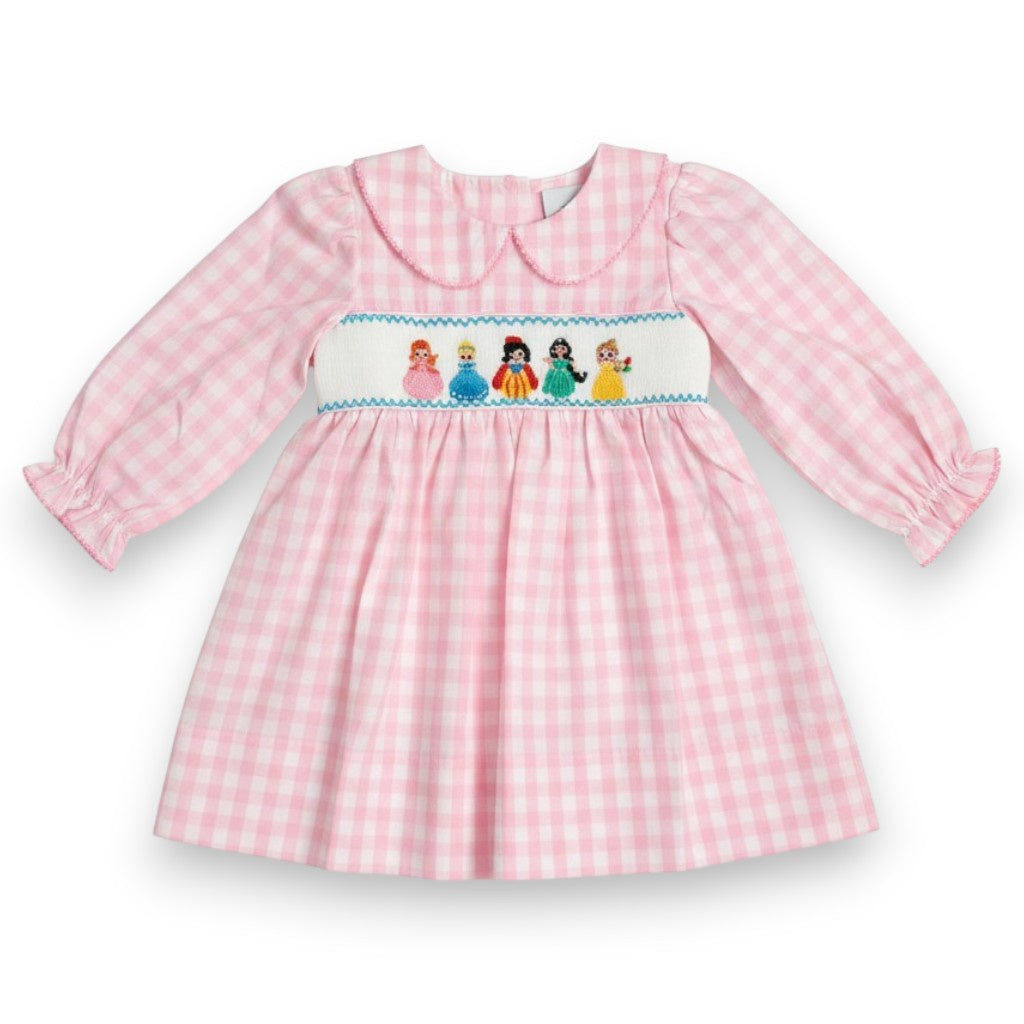 Delaney Girls Pink White Check SS Smocked Princess Dress 148