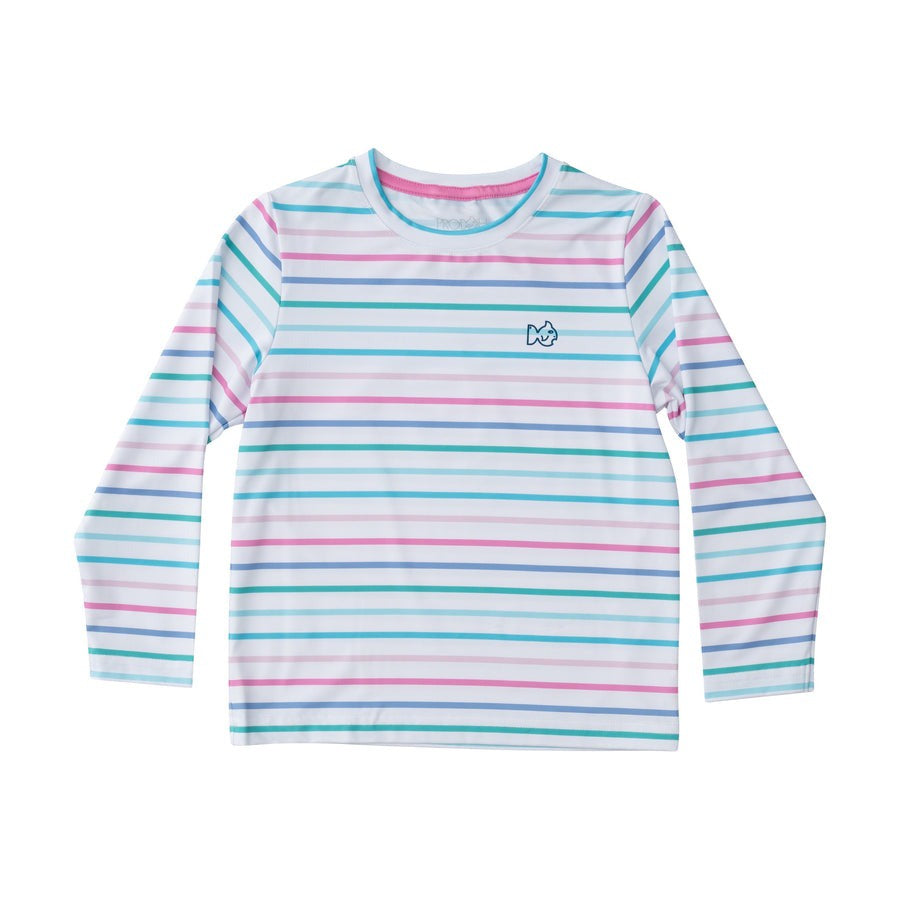 Prodoh Kids' Long Sleeve Pro Performance Fishing T-Shirt Fuchsia Pink Multi Color Stripe 5202