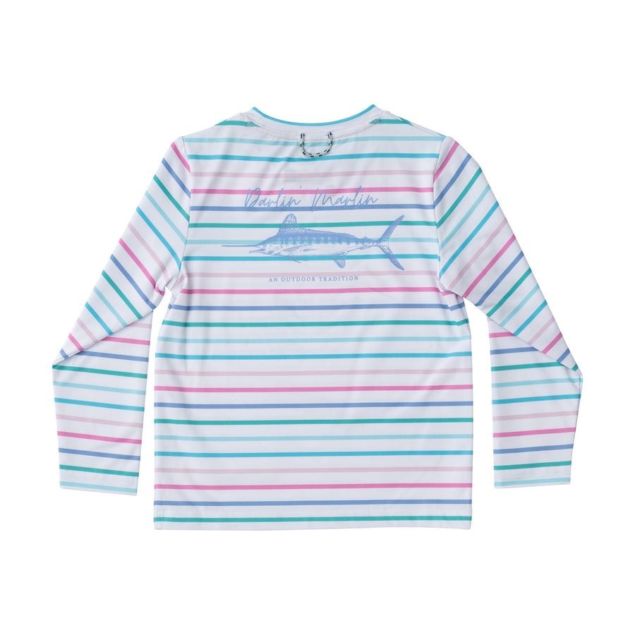 Prodoh Kids' Long Sleeve Pro Performance Fishing T-Shirt Fuchsia Pink Multi Color Stripe 5202