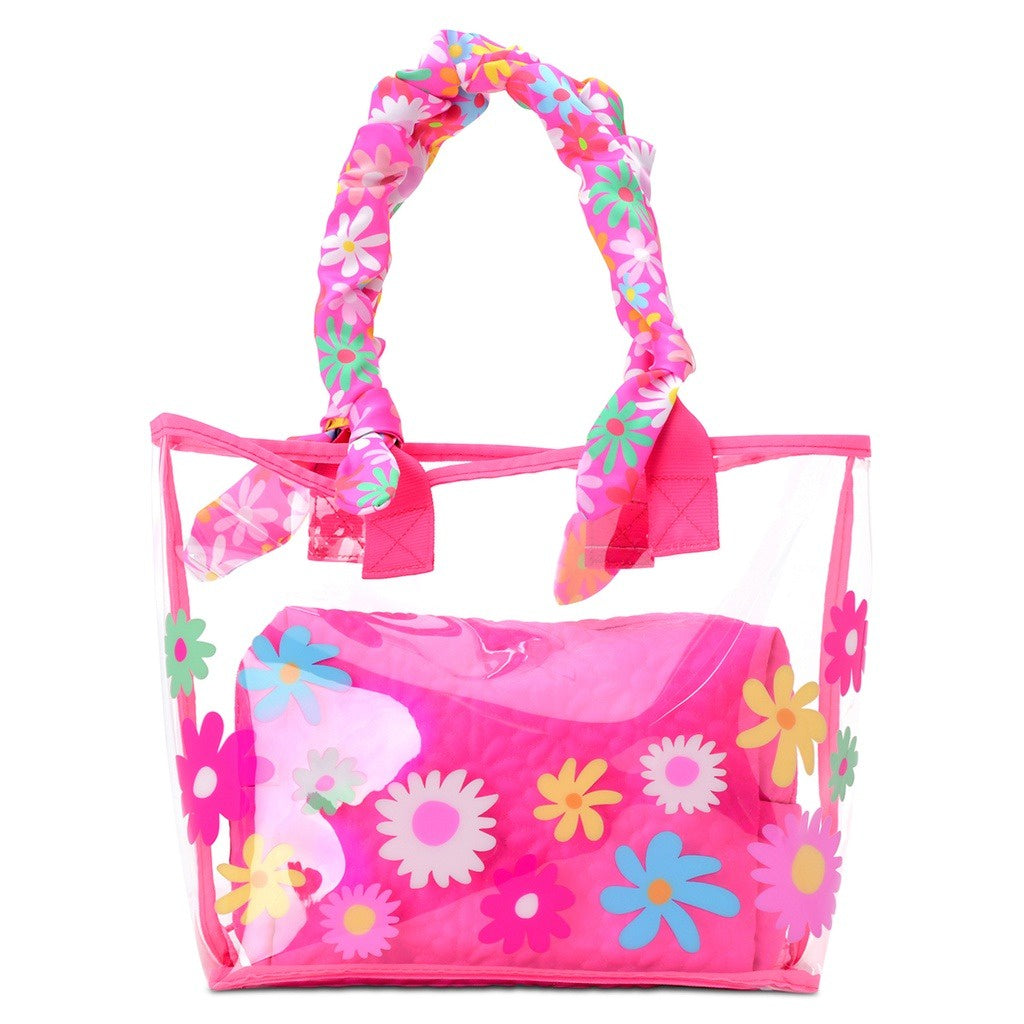 Iscream Puffy Flowers Clear Tote and Cosmetic Bag