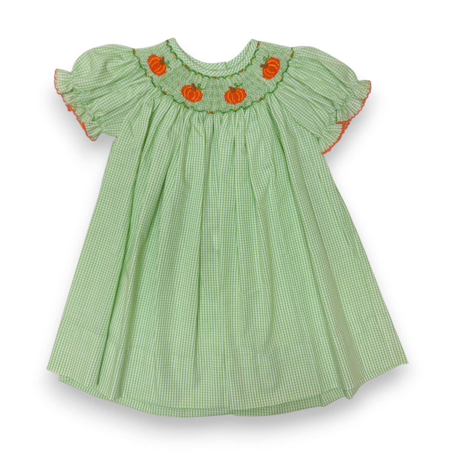 Petit Bebe Pumpkin Girl's Green Check Bishop 122A-MF26 5306