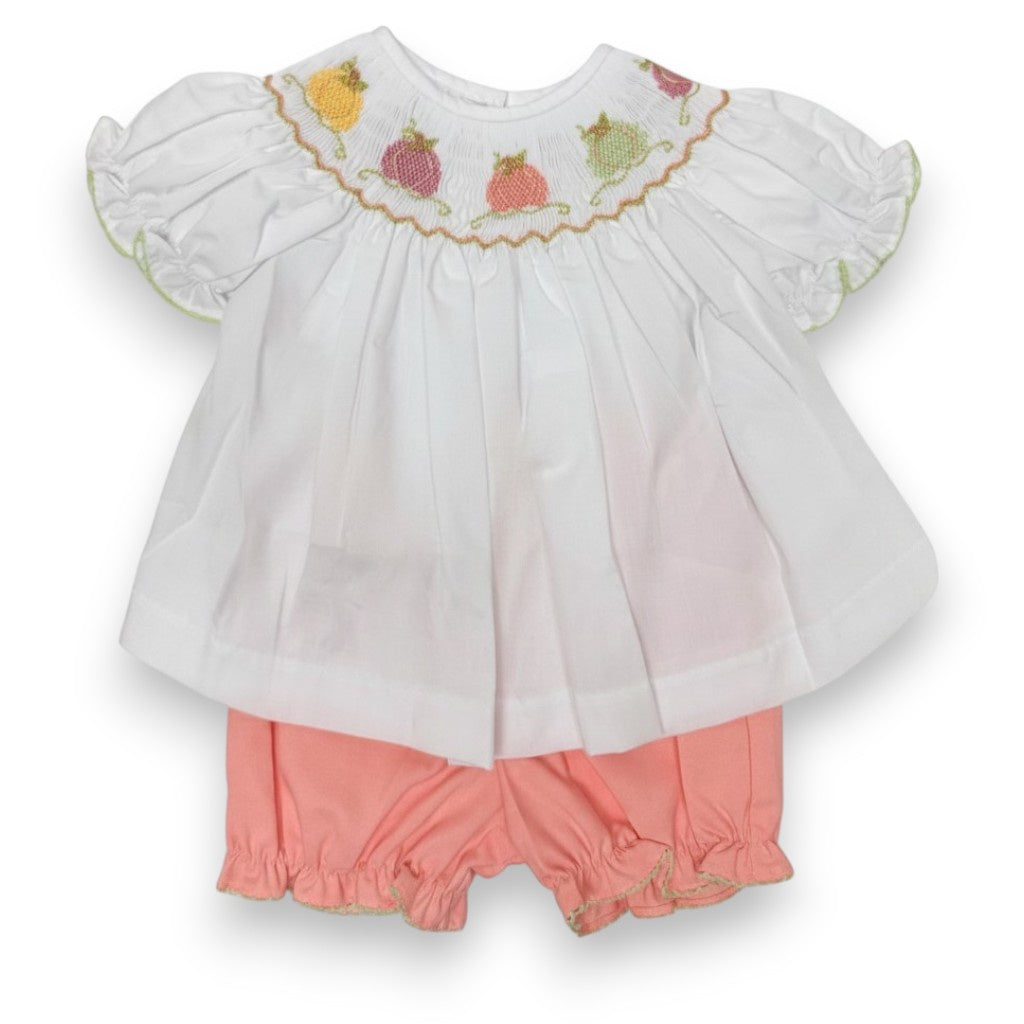 Lulu Bebe Pumpkin Smocked White Top W/Bloomer EMMA-B-3