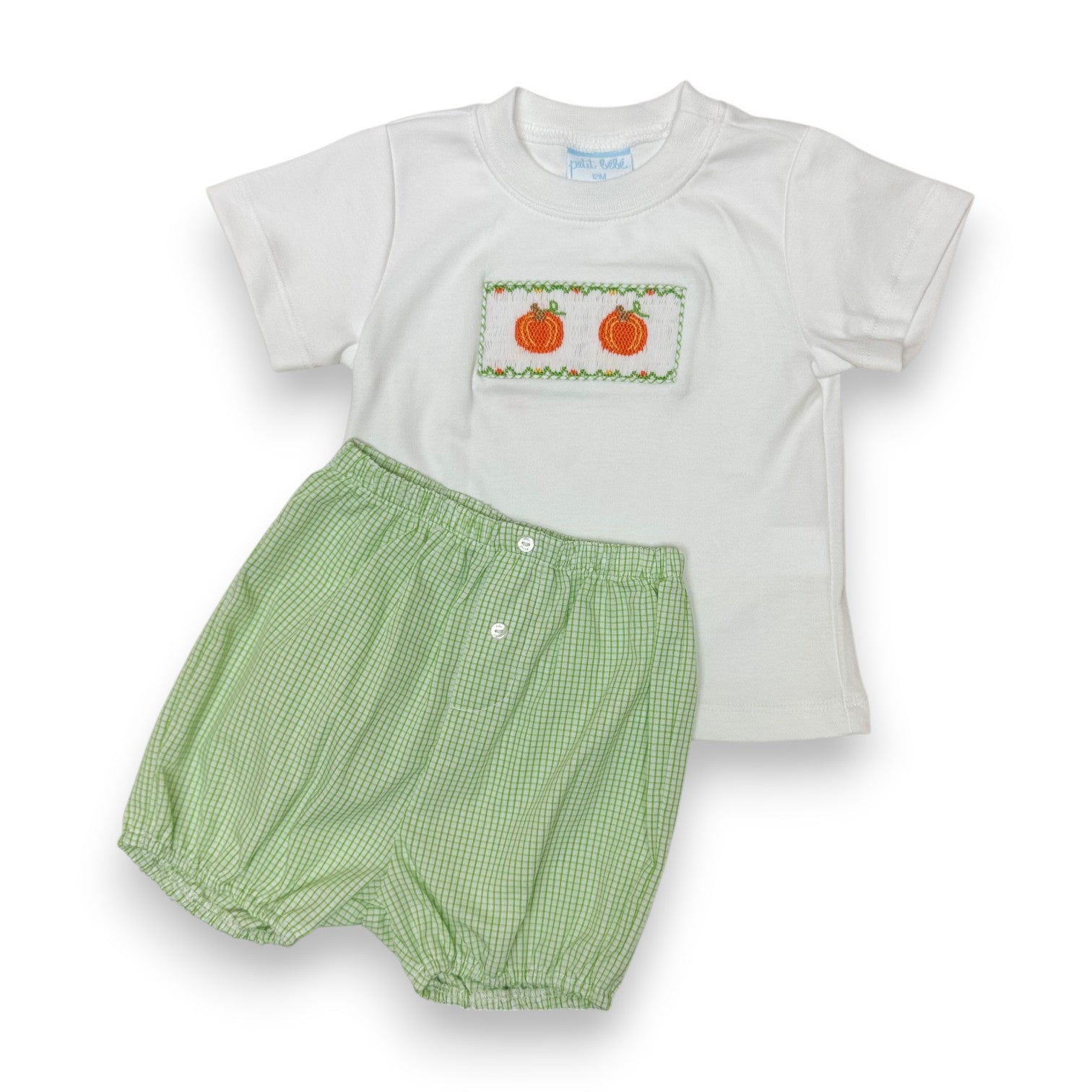 Petit Bebe Pumpkin Boy's Green Check Boy's Diaper Set W/WhiteT-Shirt S/S 122M-MF26 5306