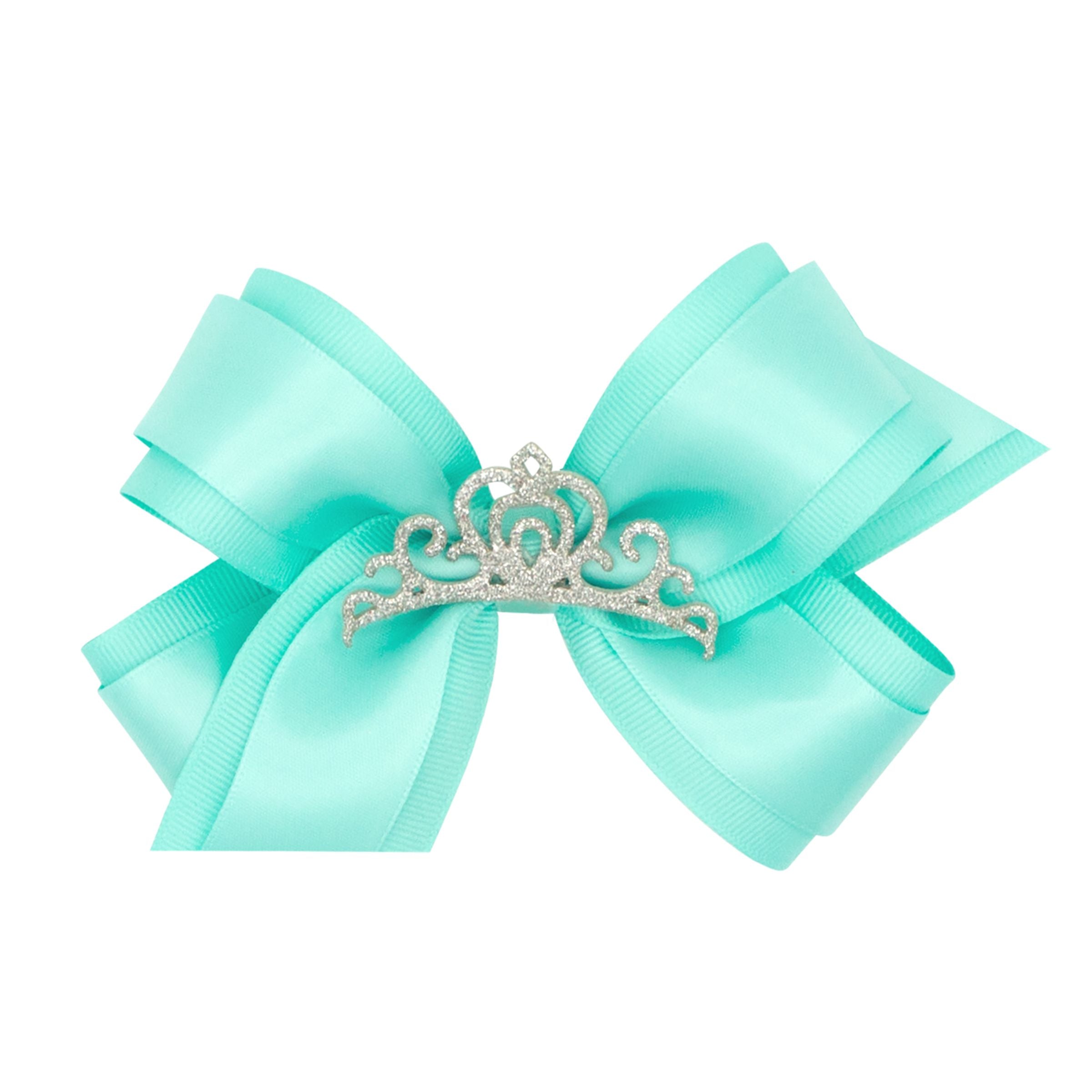 Wee Ones Medium Princess Grosgrain Hair Bow w/ Satin Overlay & Glitter Crown