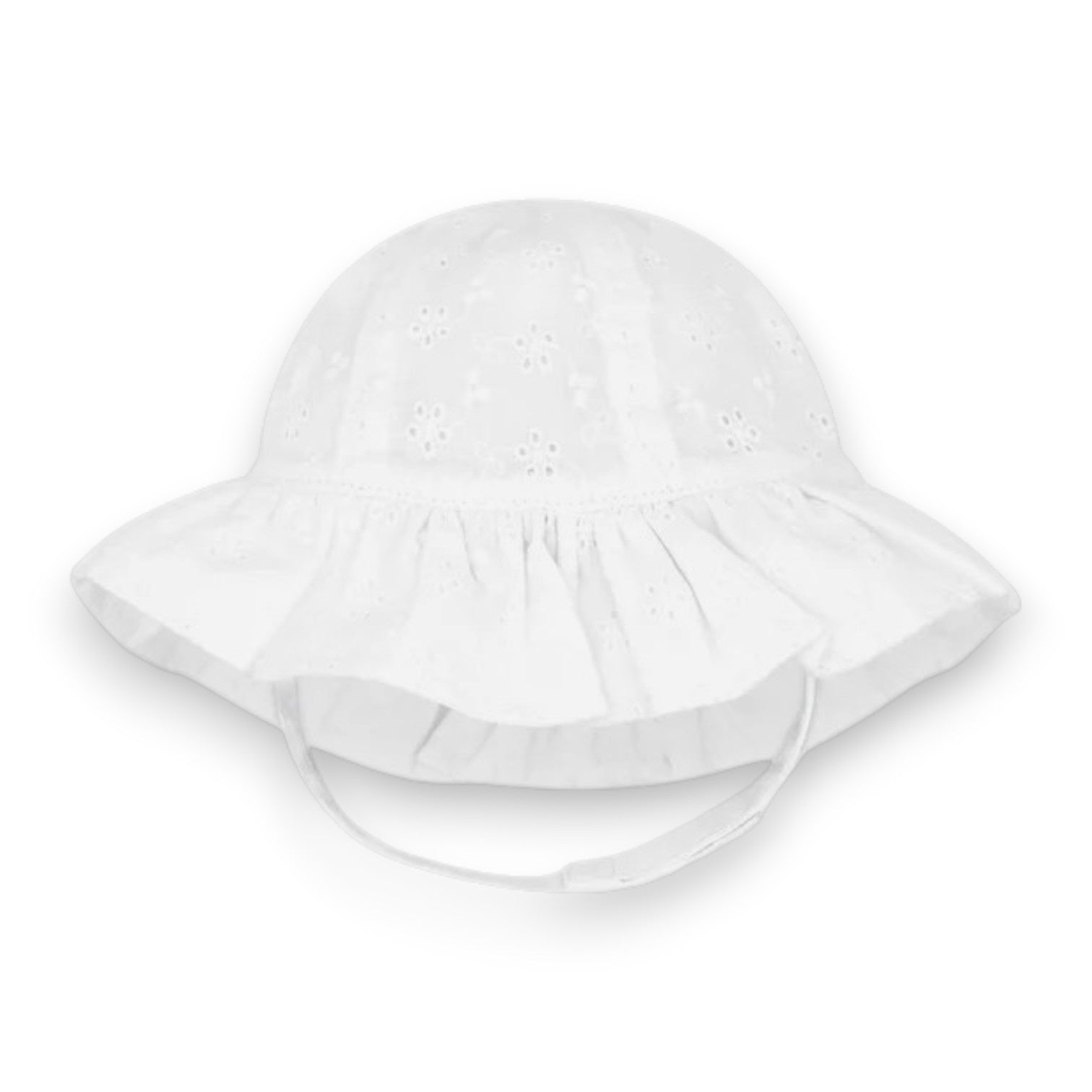Wee Ones White Reversible Eyelet Ruffle Brim Hat