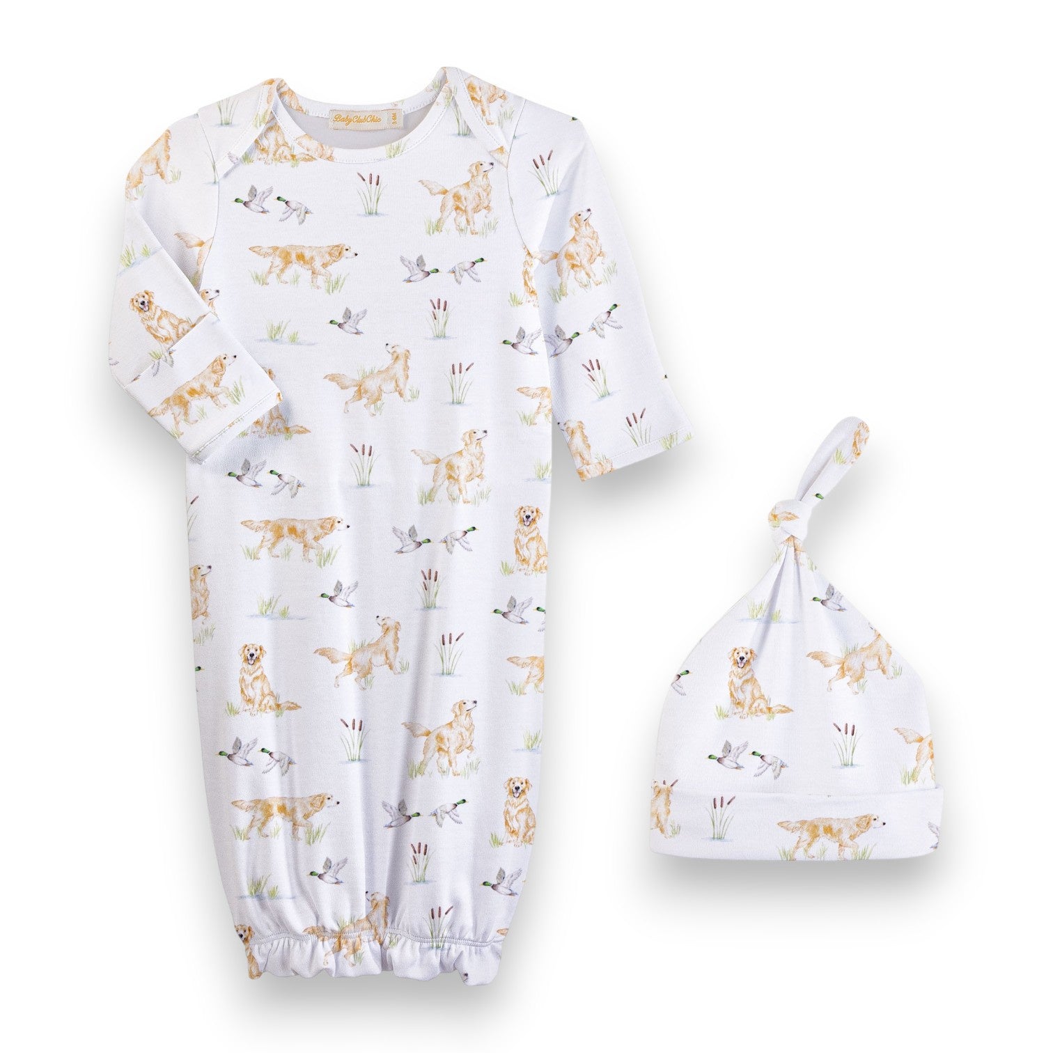 Baby Club Goldens & Mallards Printed Pima Gown & Hat Set SET015391