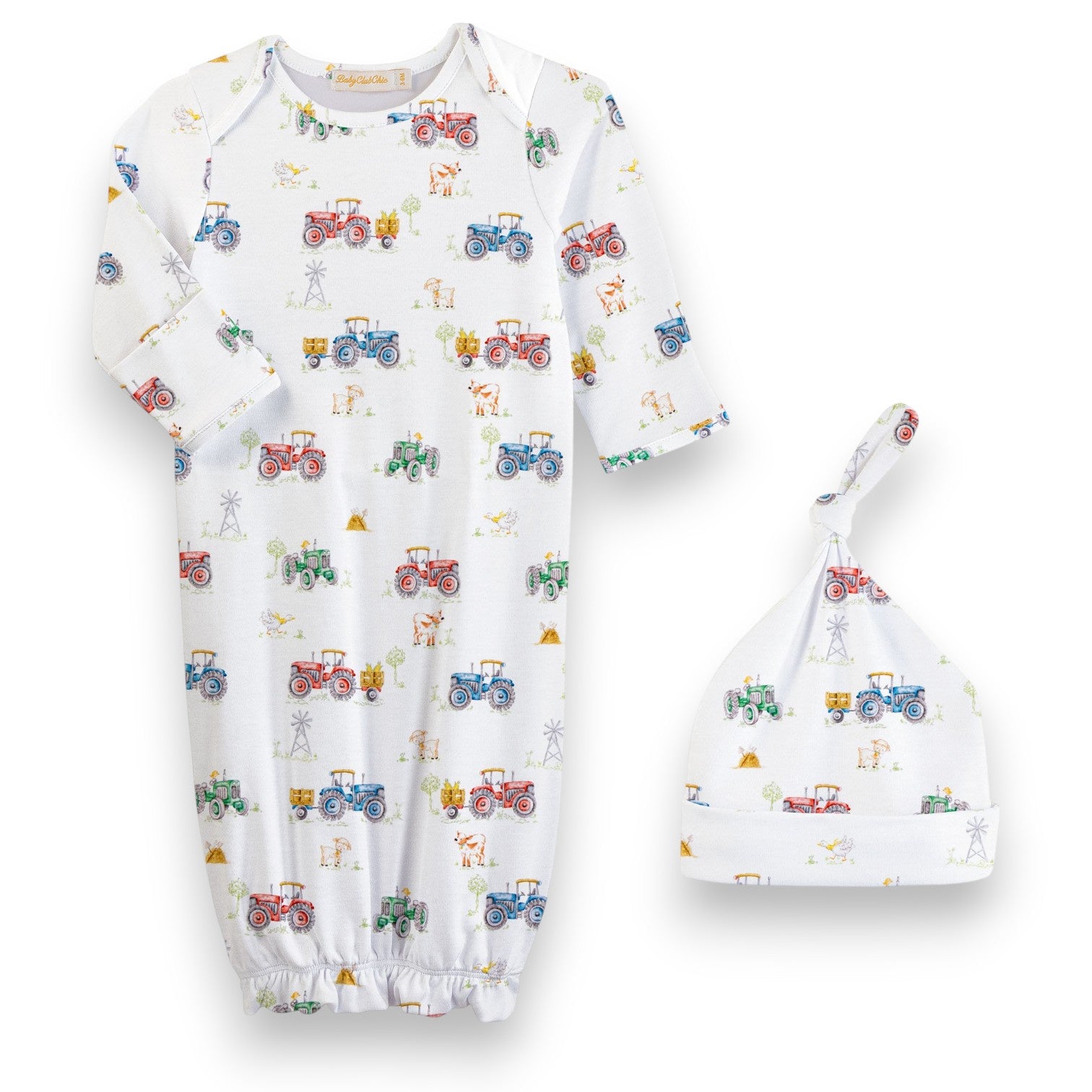 Baby Club Tractor Time Printed Pima Gown & Hat Set Set015402