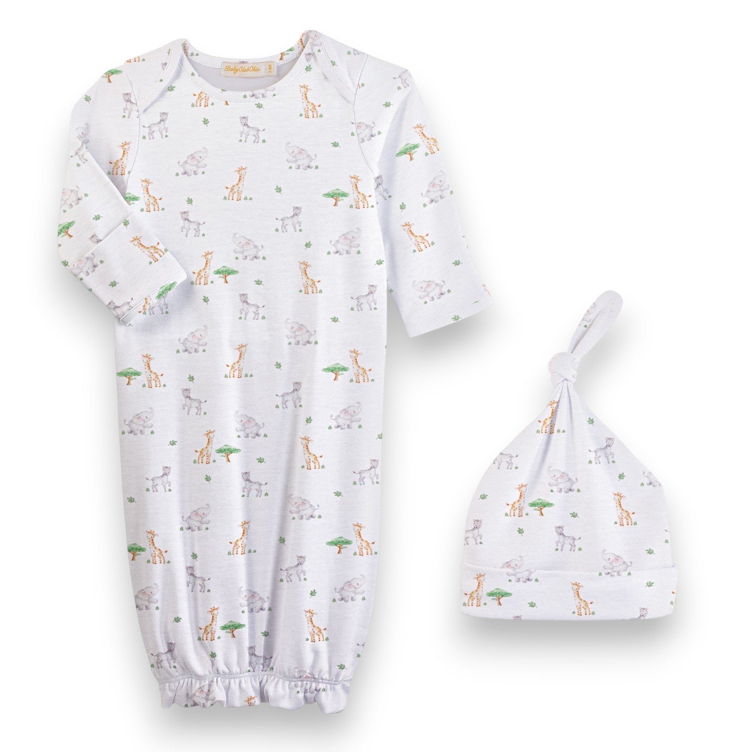 Baby Club Tiny Safari Printed Pima Gown & Hat Set SET015406
