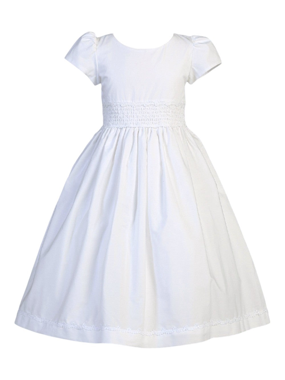 Lito Cotton W/Smocked Waistband Tea Length Dress White SP108A 5201