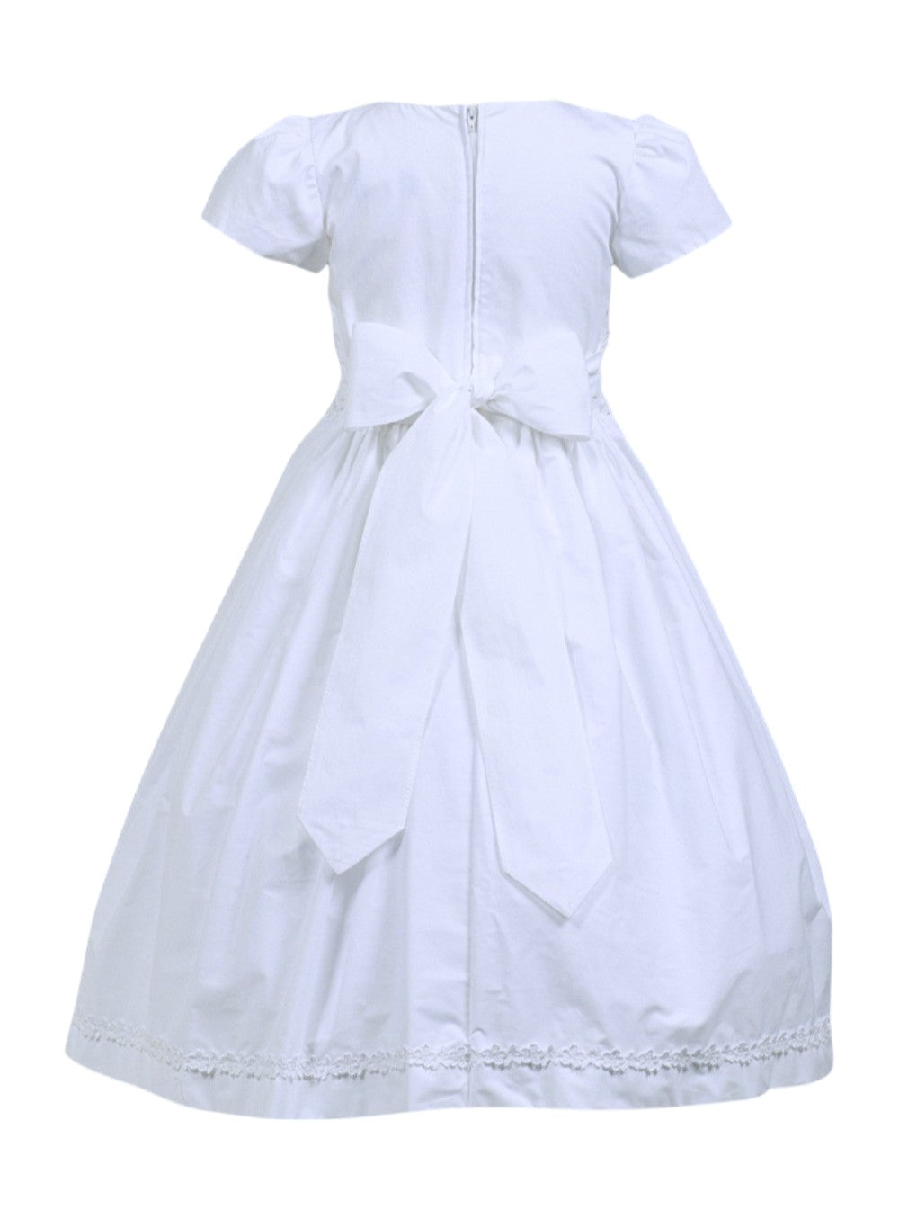 Lito Cotton W/Smocked Waistband Tea Length Dress White SP108A 5201