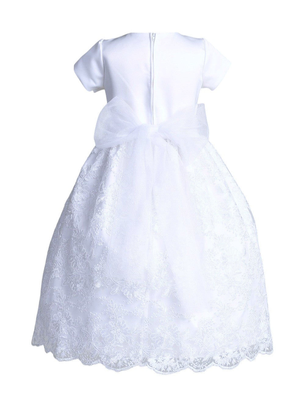 Lito Satin W/Corded/Embroidered Tulle Tea Length Dress White SP195 5201