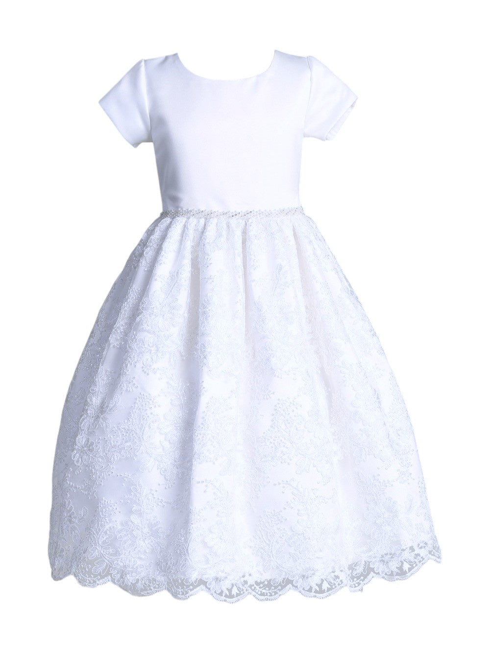 Lito Satin W/Corded/Embroidered Tulle Tea Length Dress White SP195 5201