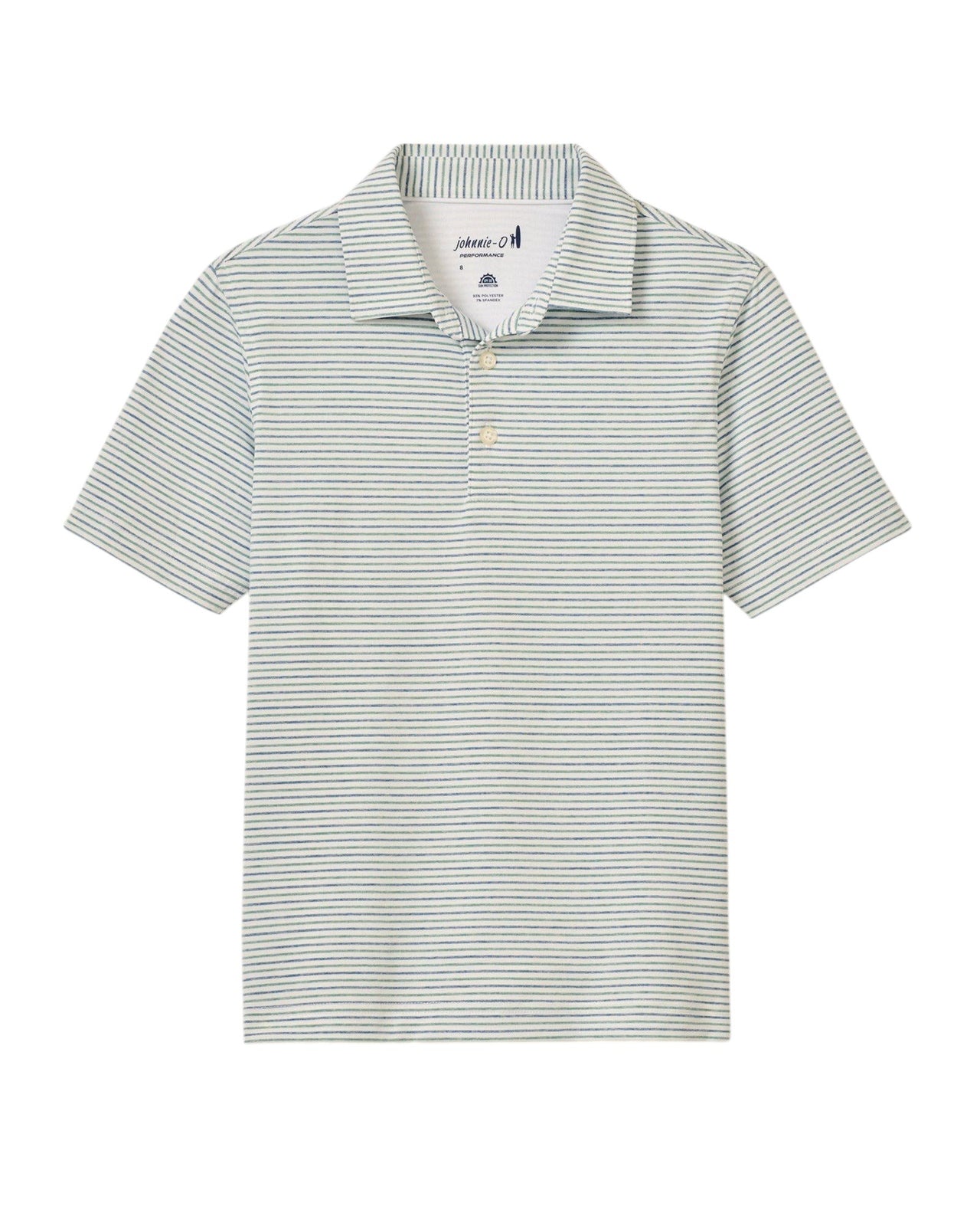 Johnnie-O Striped Prep-Formance Jersey 3 Button Polo Barrels Blue JBPO100520 5202