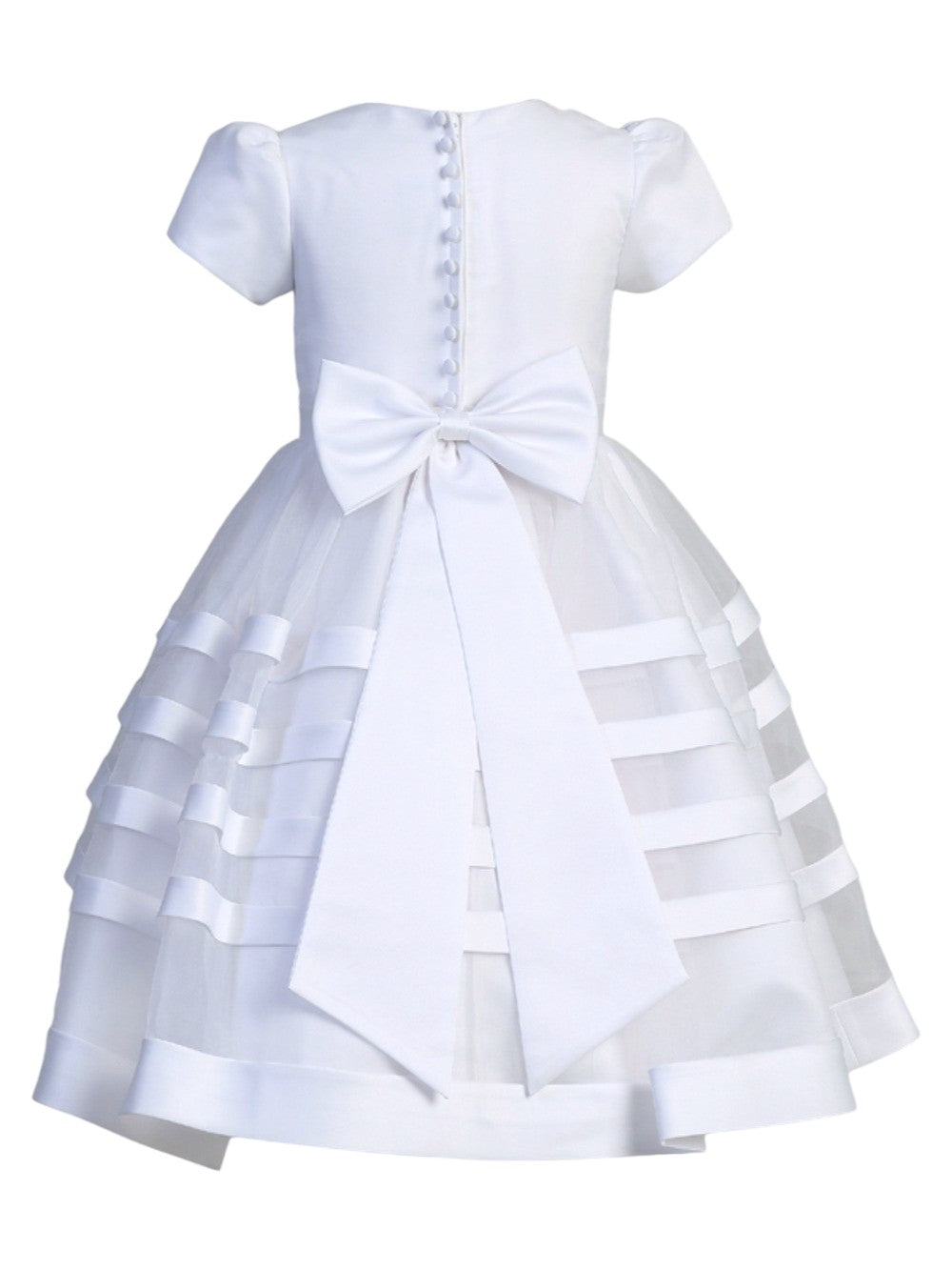 Lito Satin W/Organza Overlay & Satin Stripes Dress White SP708