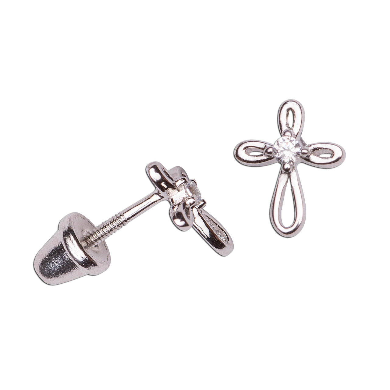 Cherished Moments Sterling Silver Baptism Open Infinity Cross Earrings BE-505