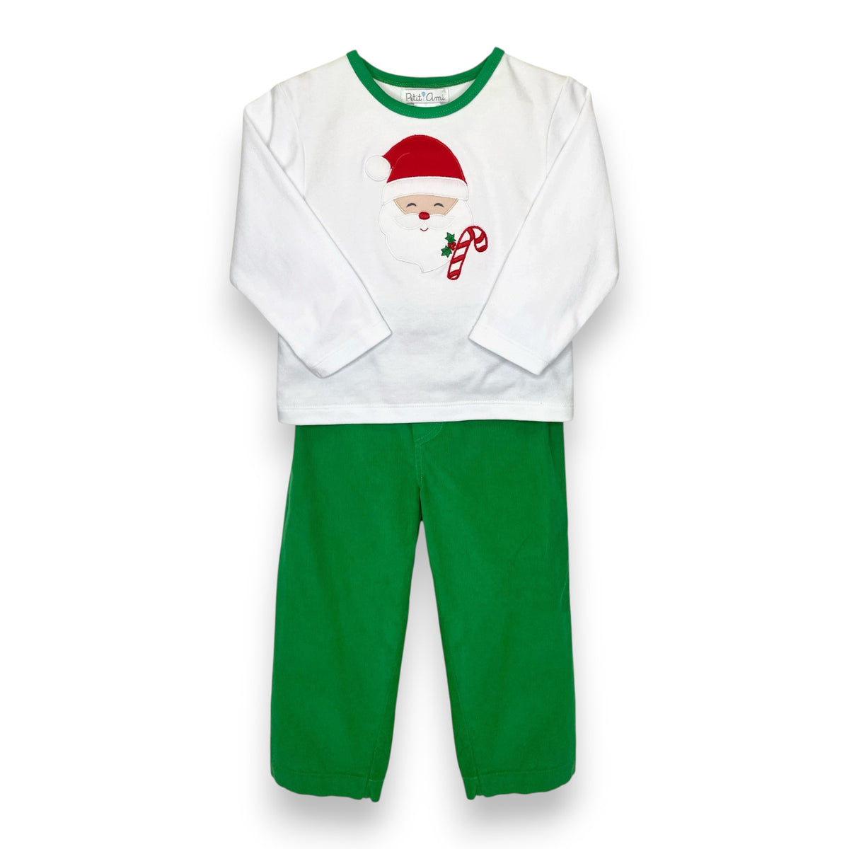 Petit Ami Santa Appliqued Shirt W/Green Cord Pants 4507 5310