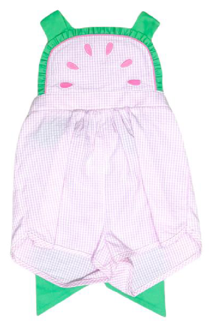 Zuccini Watermelon Ruffle Front Overall, Pink Mini Seersucker