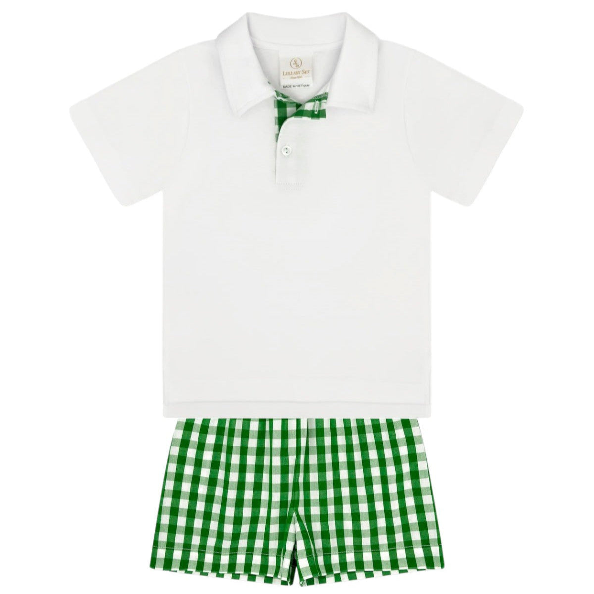 Lullaby Set Parker Polo Legacy White Augusta Green Gingham & Stewart Short Green Gingham 5201